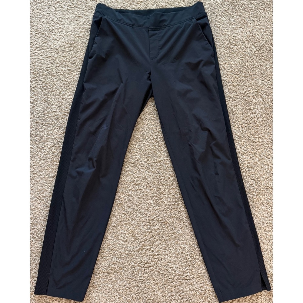 Athleta Brooklyn Ankle Pant Black Ribbed Side Stripe Tapered Size 8
